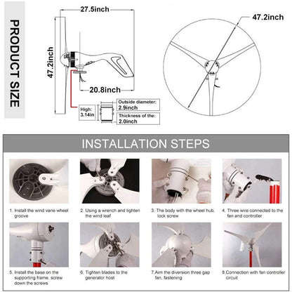 Quiet Home Wind Power Generator 8 Blade Turbine System