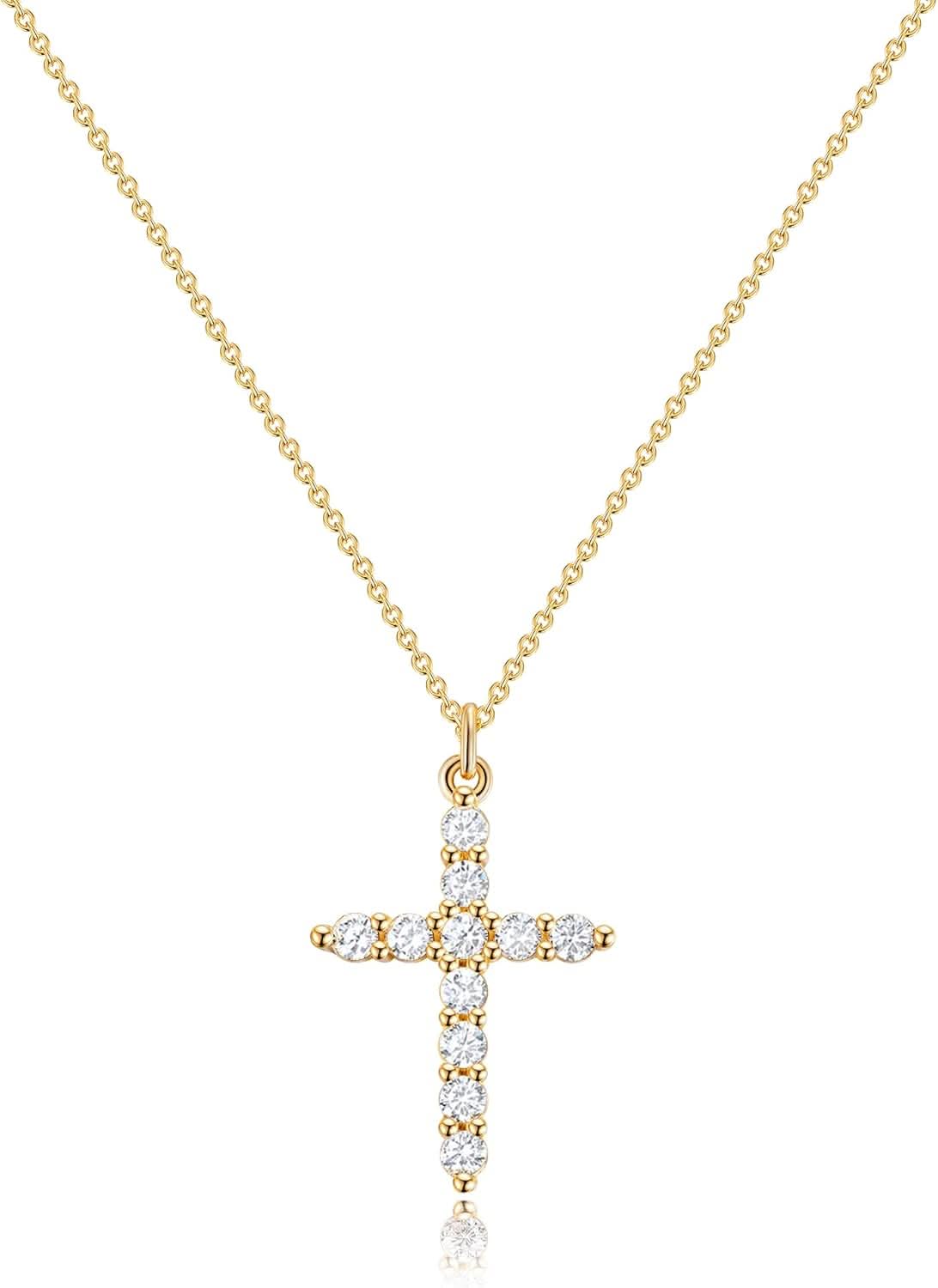 Luxurious 18K Gold CZ Cross Pendant Necklace
