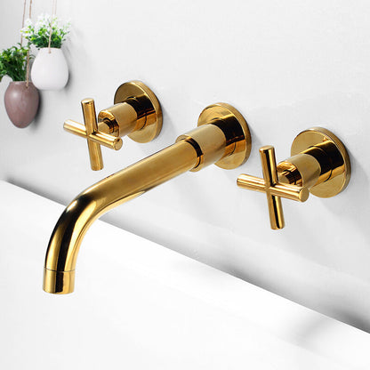 Wall Mount 3 Hole Bathroom Faucet with Dual Handles