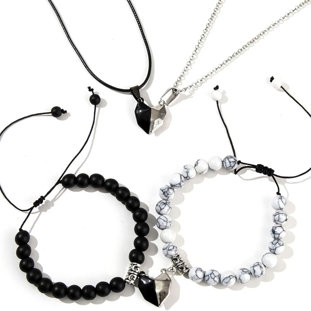 Romantic Heart Shaped Lovers Necklace And Bracelet Set