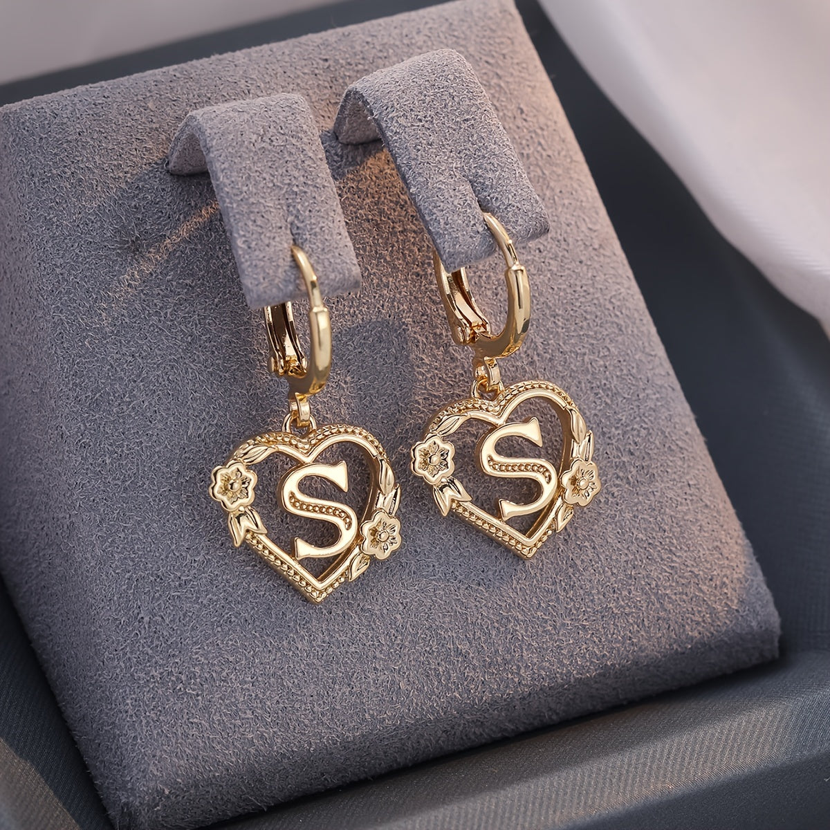 Simple Initial Heart Huggie Earrings