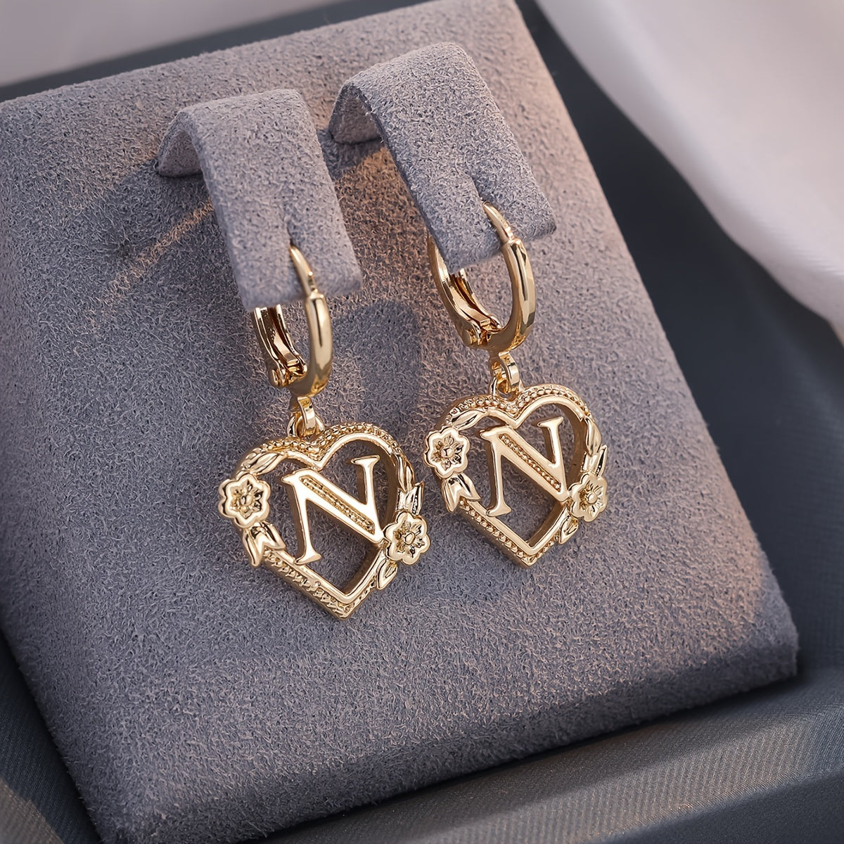 Simple Initial Heart Huggie Earrings