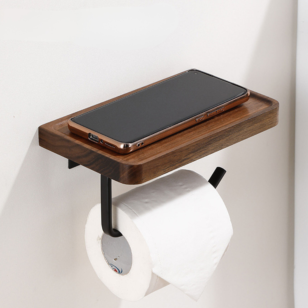 Luxury Wooden Toilet Paper Holder in Walnut Finish - Halri
