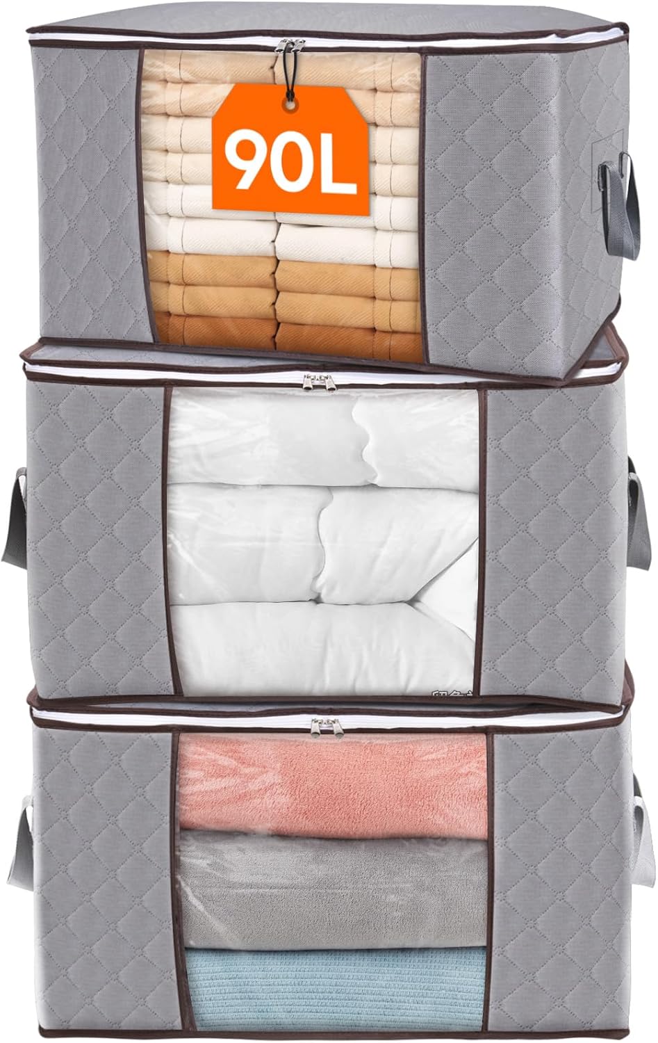 Collapsible Closet Storage Bins with Clear View Lid and Handles
