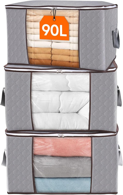 Collapsible Closet Storage Bins with Clear View Lid and Handles