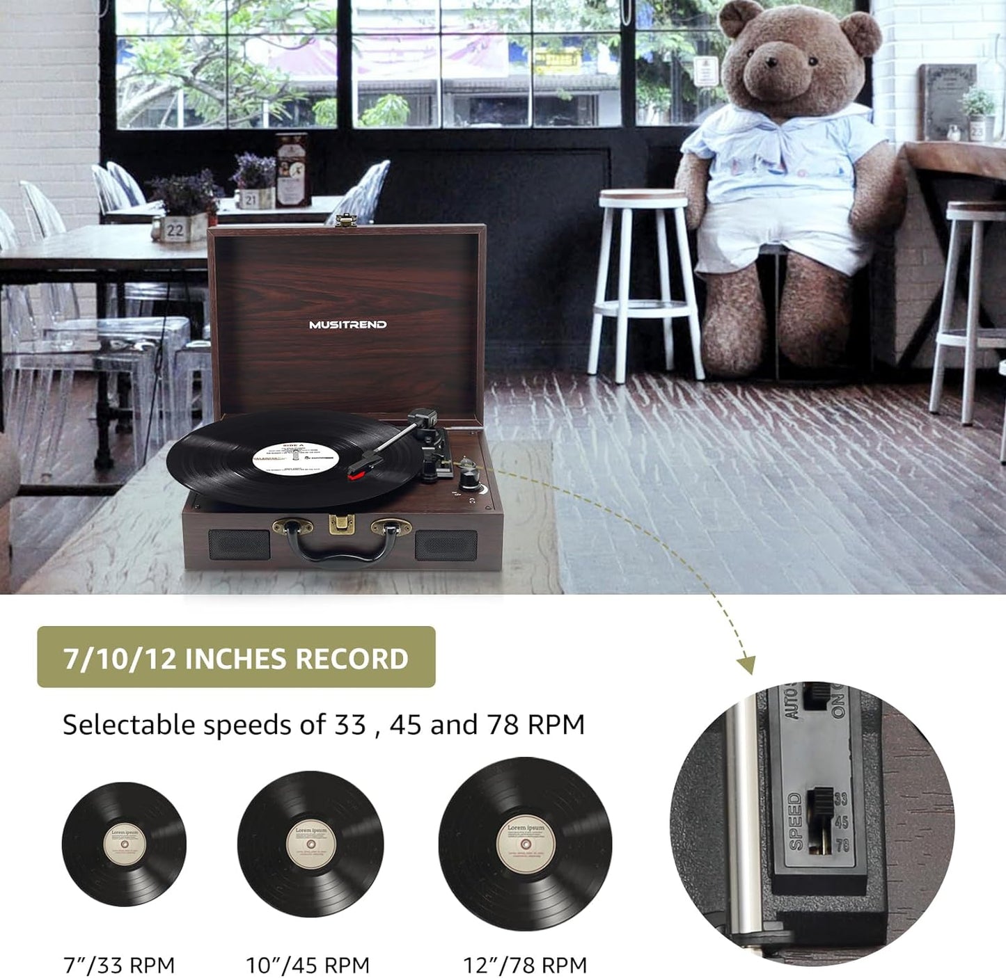 Retro Suitcase Design Portable Vinyl Record Player