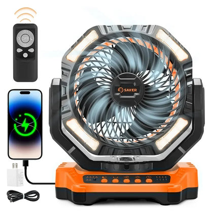 Portable Outdoor Fan with LED Light and Rotation