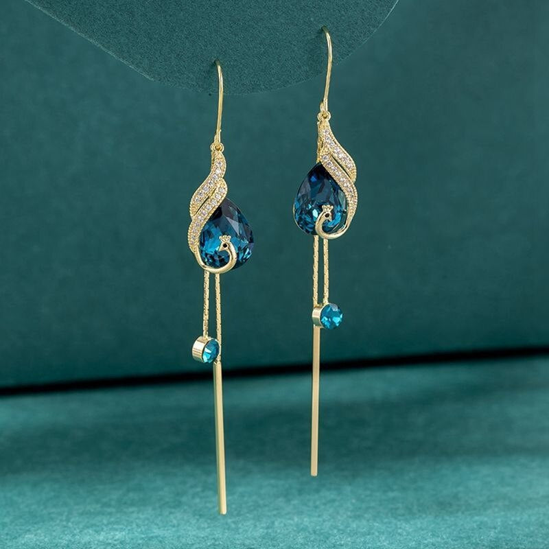 Asian Inspired Blue Gemstone Bird Earrings - Halri