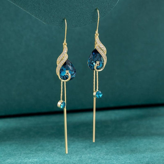 Asian Inspired Blue Gemstone Bird Earrings - Halri