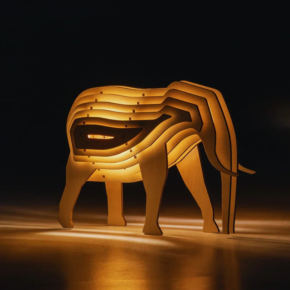 Rustic Handcrafted Wooden Animal Lamp