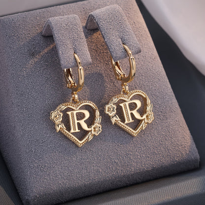 Simple Initial Heart Huggie Earrings