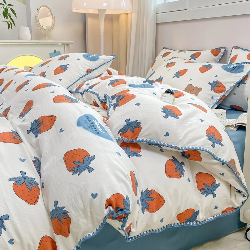 Beautiful Floral 4 Piece Bedding Set Duvet Cover