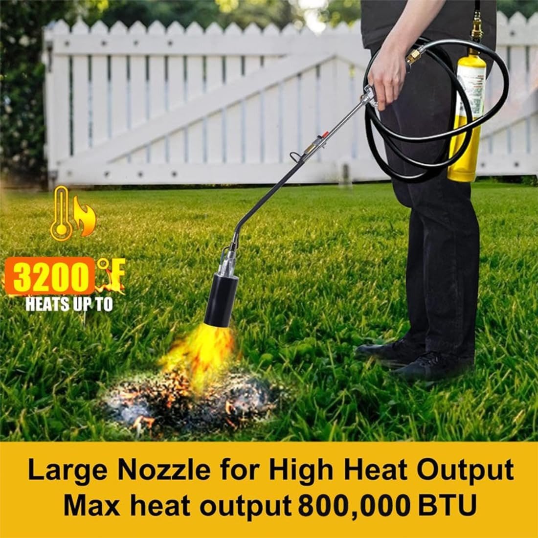 800,000 BTU Propane Torch Weed Burner – Heavy Duty Flame Torch for Ice, Asphalt & Weed Removal