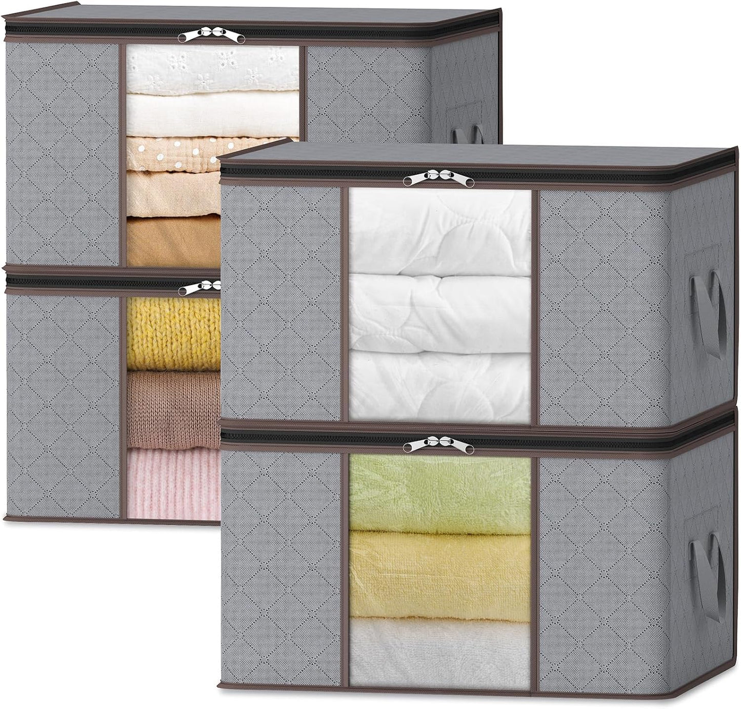 Collapsible Closet Storage Bins with Clear View Lid and Handles