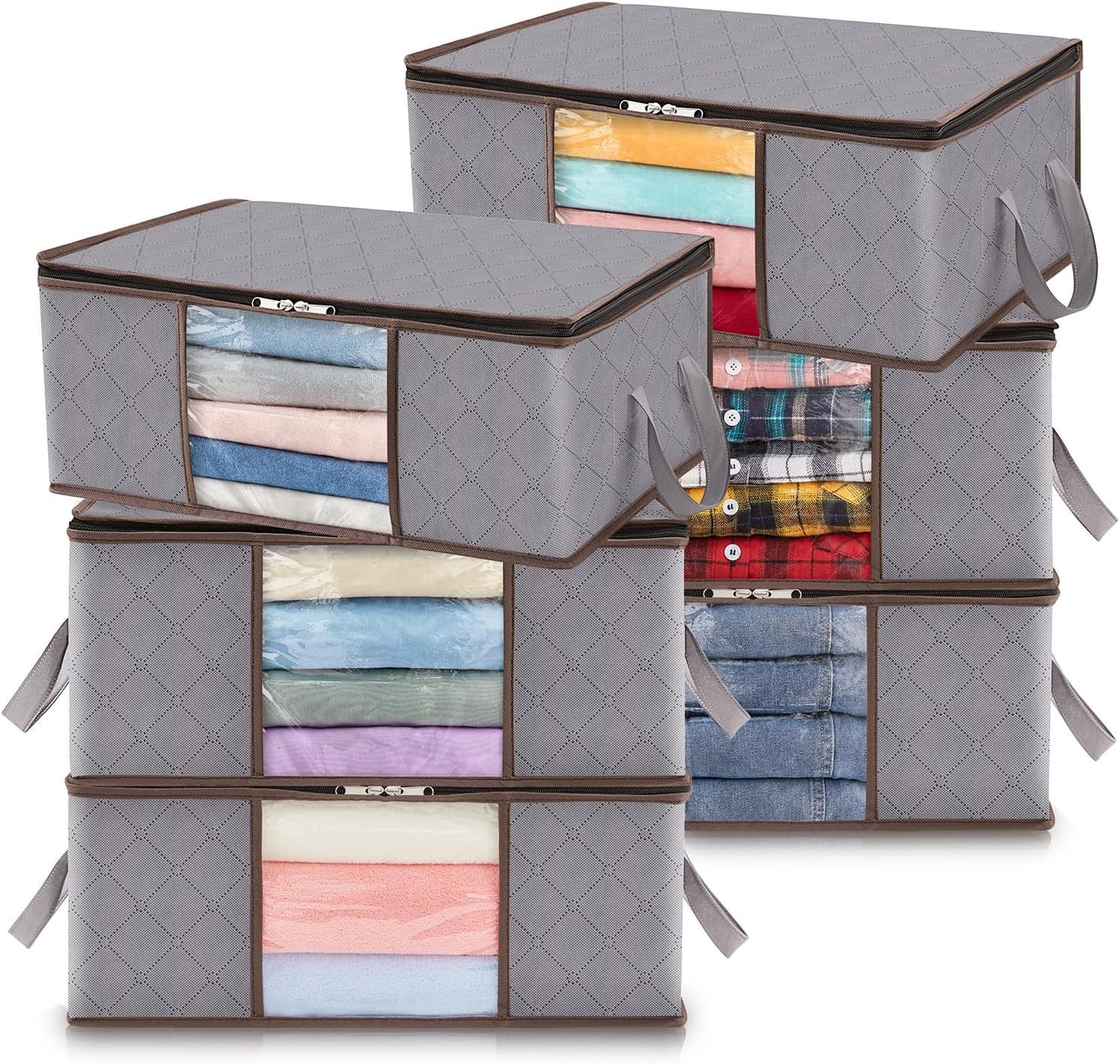 Collapsible Closet Storage Bins with Clear View Lid and Handles