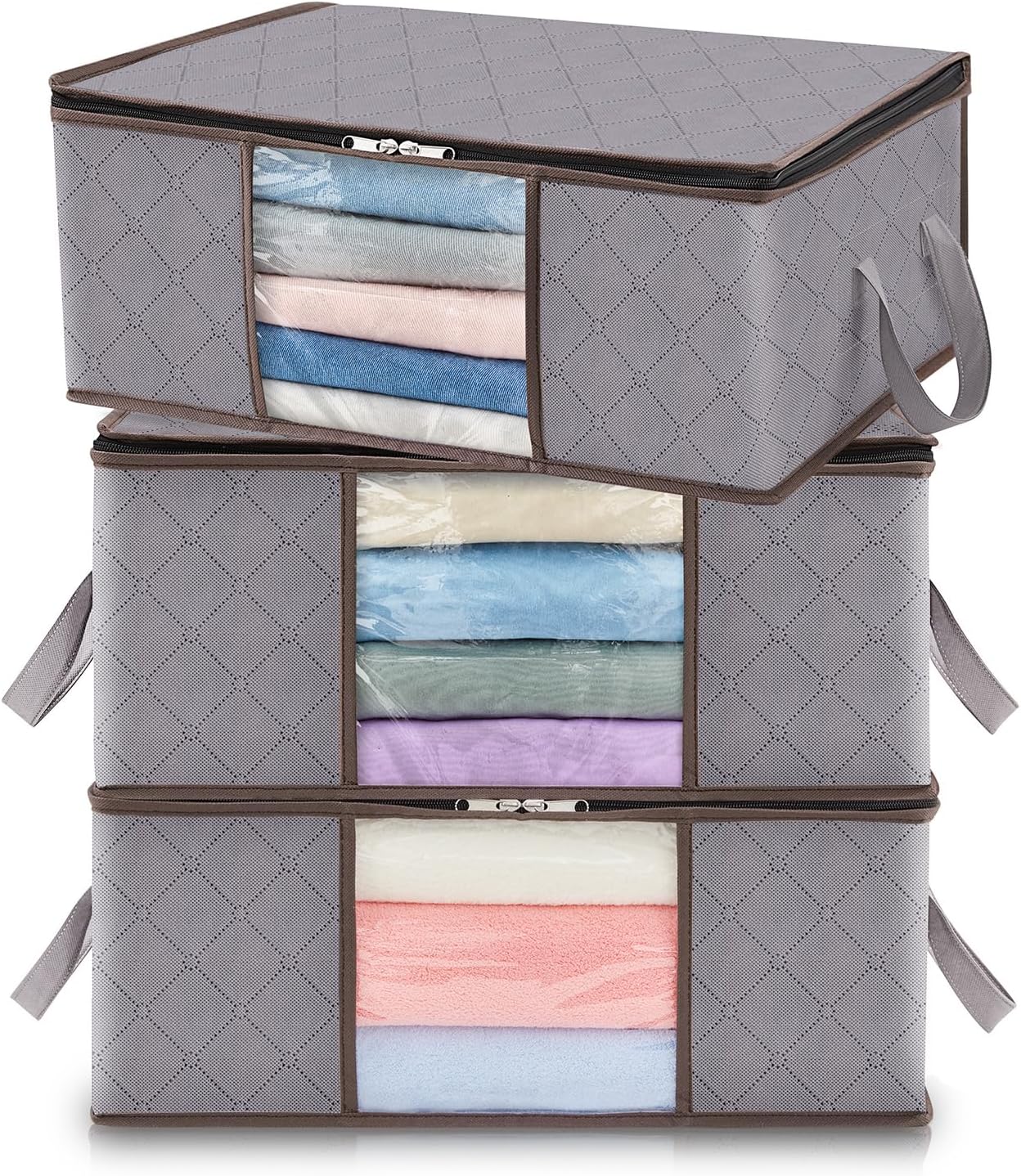 Collapsible Closet Storage Bins with Clear View Lid and Handles