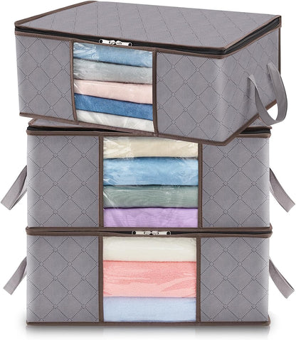 Collapsible Closet Storage Bins with Clear View Lid and Handles