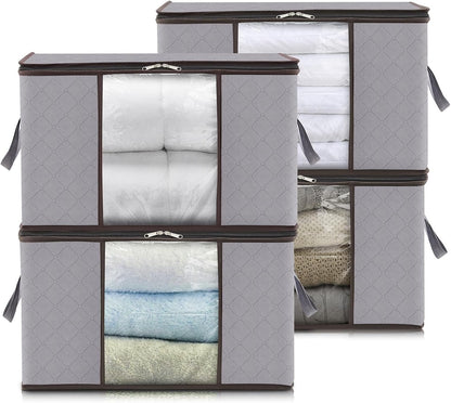 Collapsible Closet Storage Bins with Clear View Lid and Handles