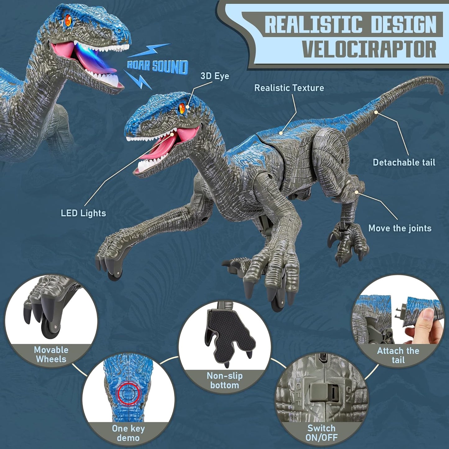 Remote Control Dinosaur Toy with Lights and Sounds