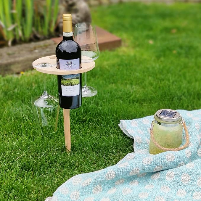 Compact Folding Outdoor Wine Table with Cup Holders