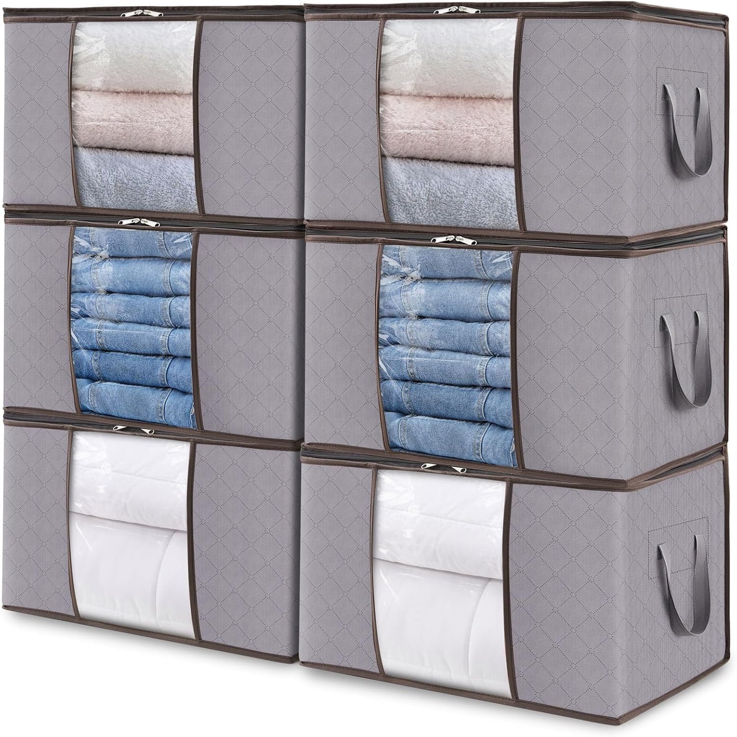 Collapsible Closet Storage Bins with Clear View Lid and Handles