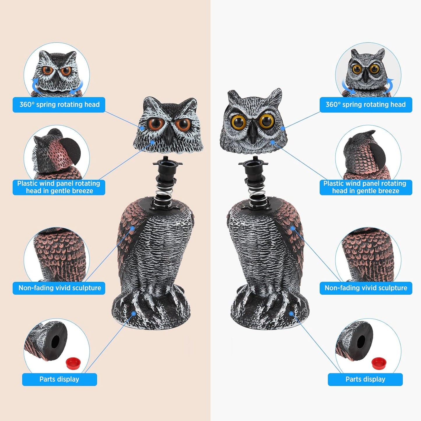 2 Pack Rotating Owl Decoy Bird Scarer