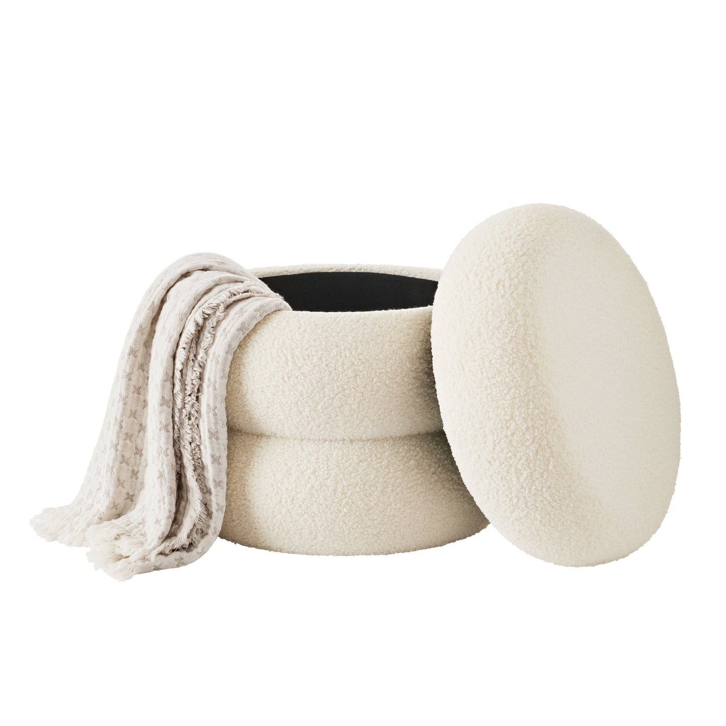 Plush Circular Storage Footstool