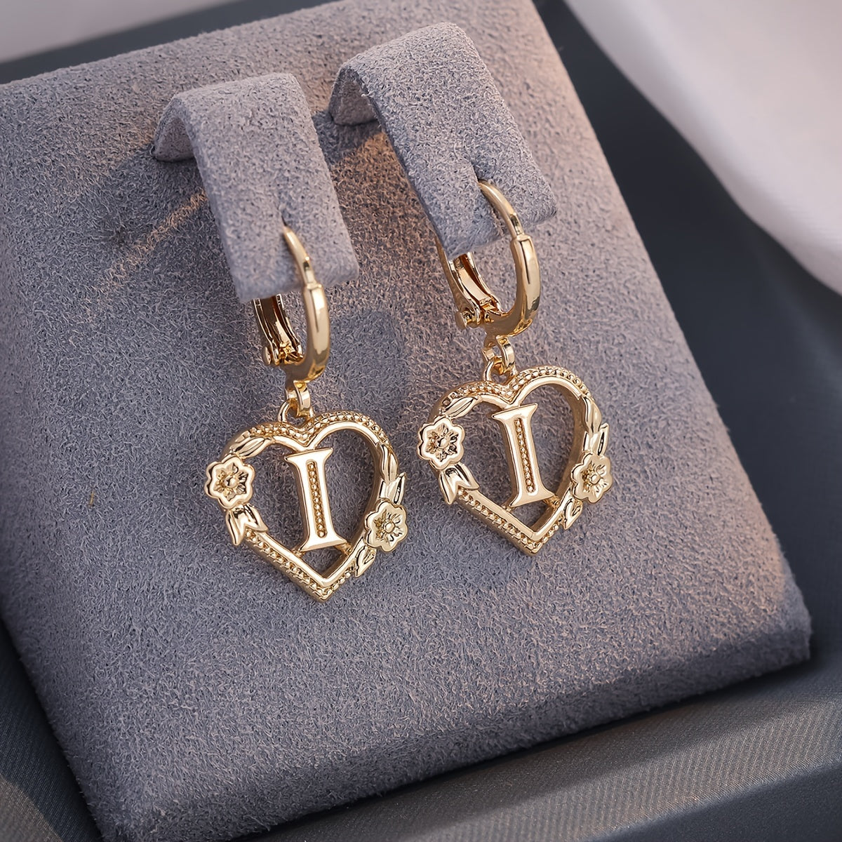Simple Initial Heart Huggie Earrings