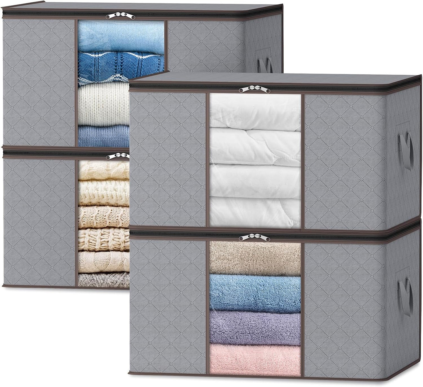 Collapsible Closet Storage Bins with Clear View Lid and Handles