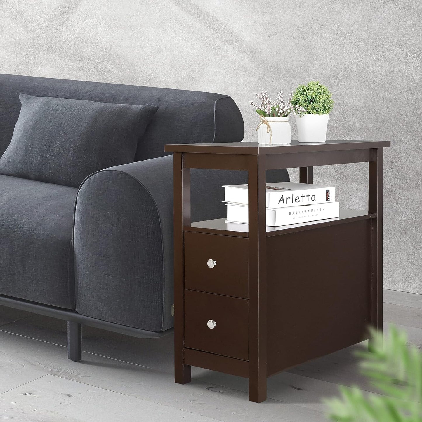 Compact Wooden Storage Side Table - Halri