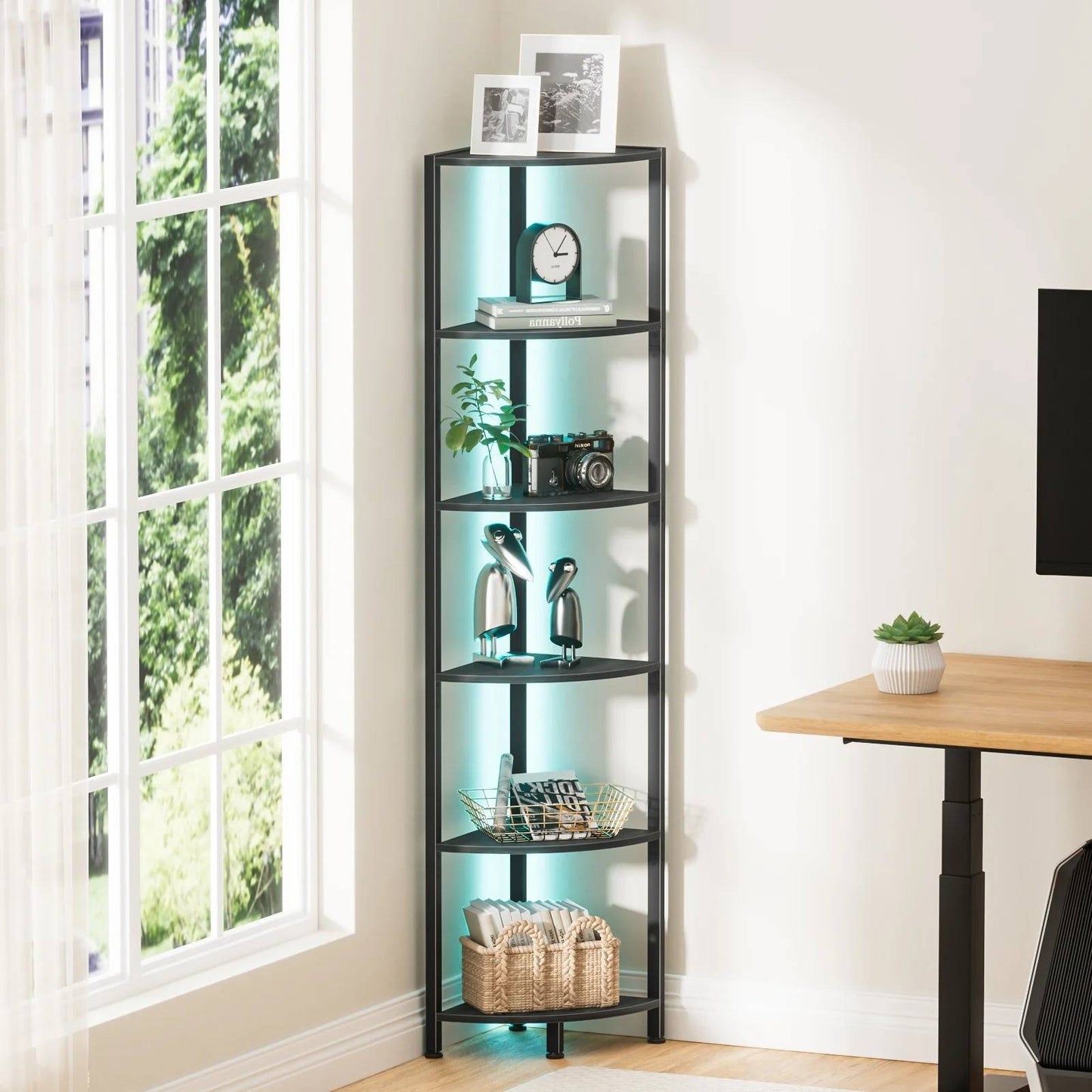 Space Saving 6-Shelf Corner Bookcase