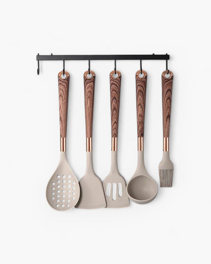 Premium 11-Piece Kitchen Utensil Set with Wooden Handles - Halri