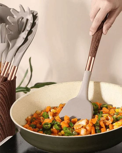Premium 11-Piece Kitchen Utensil Set with Wooden Handles