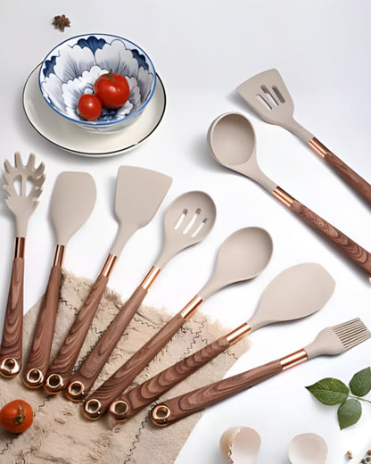 Premium 11-Piece Kitchen Utensil Set with Wooden Handles