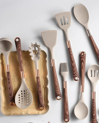 Premium 11-Piece Kitchen Utensil Set with Wooden Handles