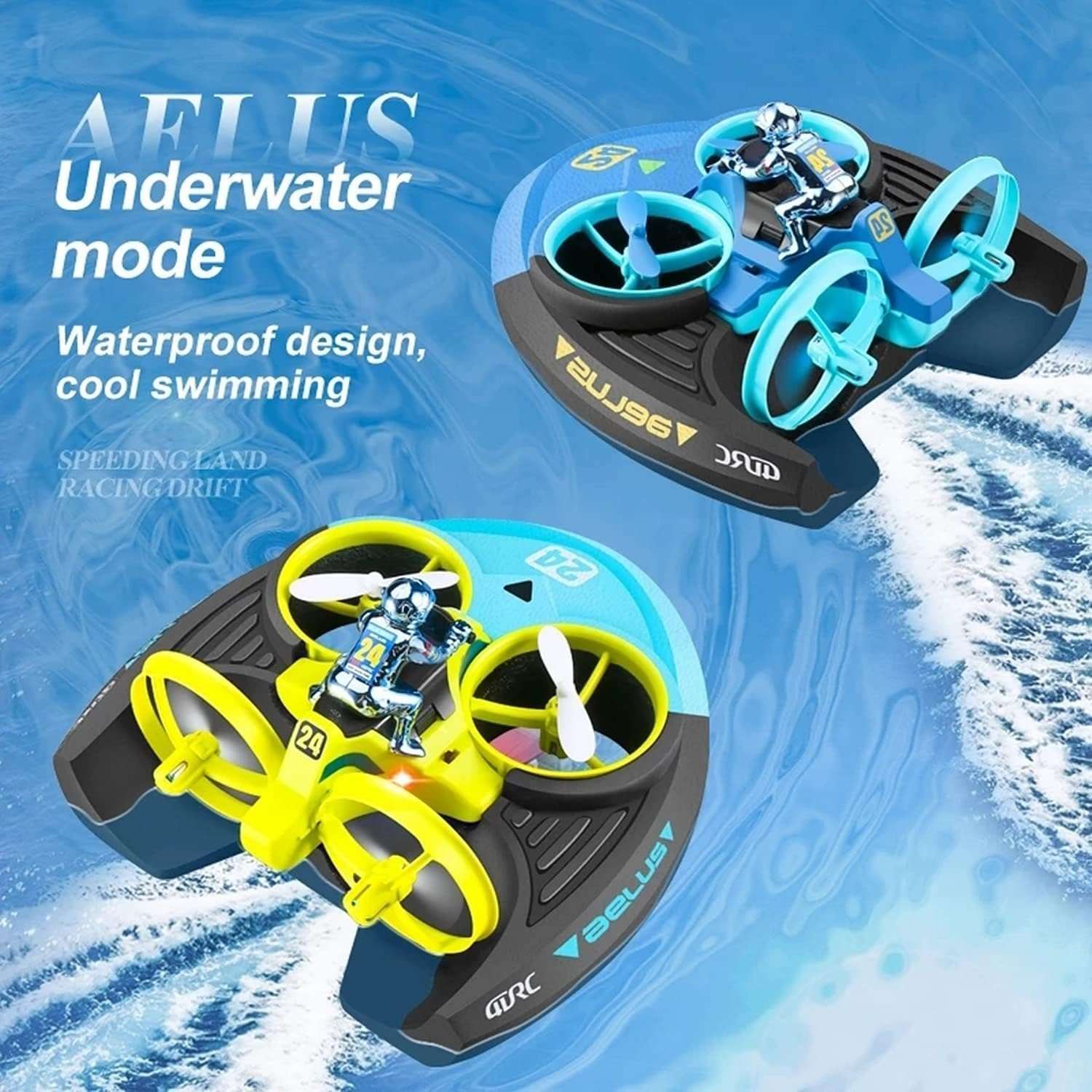Amphibious RC Toy with 3-in-1 Air, Land & Water Modes, 360° Flips & Rotations, LED Lights for Night Flying, Safe for Ages 8+