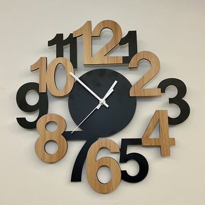 Large Number Digital Wall Clock in Black Wood Finish - Halri