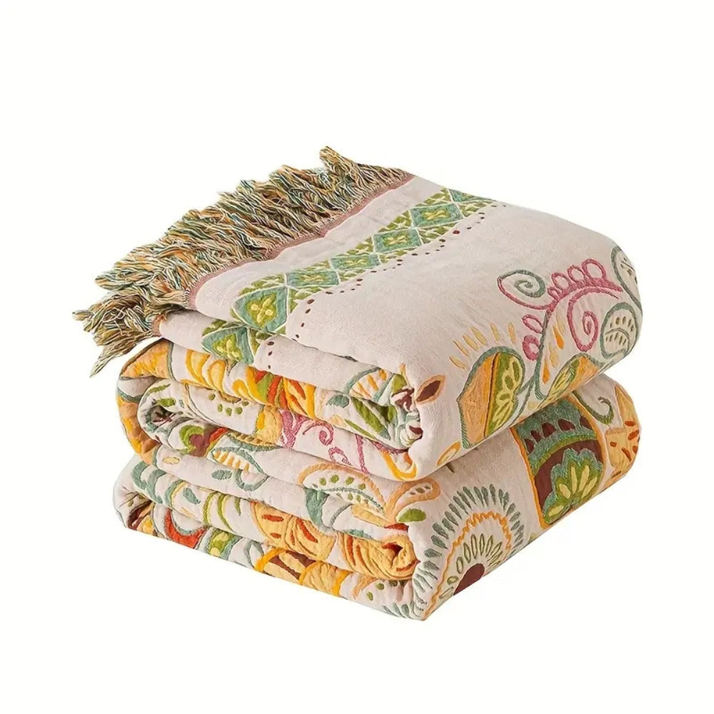 Colorful Reversible Throw Blanket with Floral Pattern