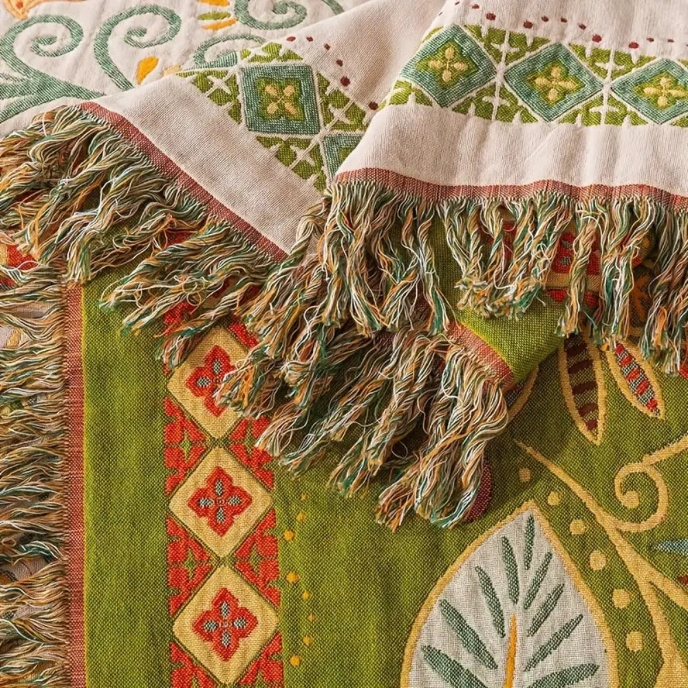 Colorful Reversible Throw Blanket with Floral Pattern