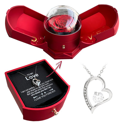 Romantic Rose Gift Box With Diamond Heart Pendant