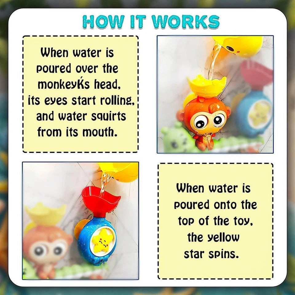 Baby Bath Toy Monkey & Caterpillar with Suction Cups, Safe for Ages 1+