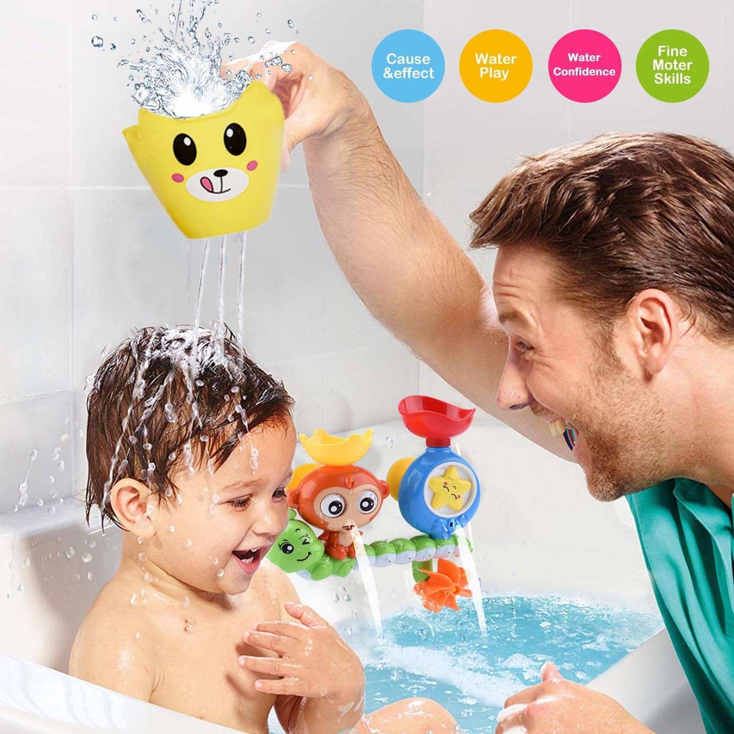 Baby Bath Toy Monkey & Caterpillar with Suction Cups, Safe for Ages 1+