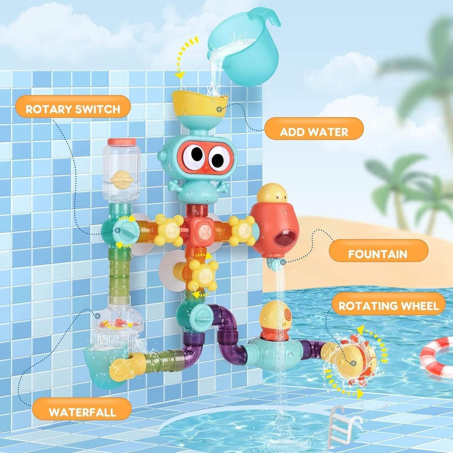 Baby Bath Toy – Water Pipe Assembly Set with Suction Cups, Safe for Ages 3+
