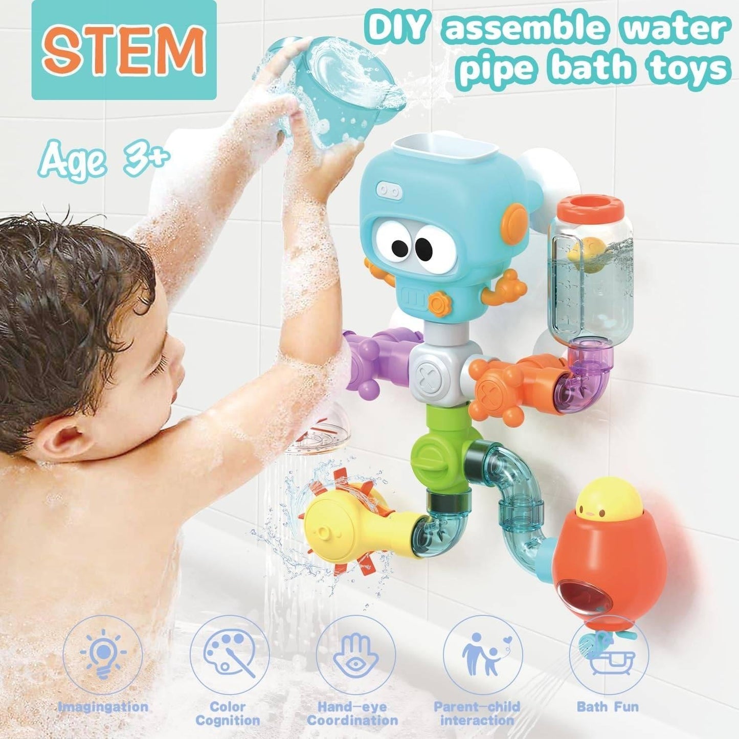 Baby Bath Toy – Water Pipe Assembly Set with Suction Cups, Safe for Ages 3+