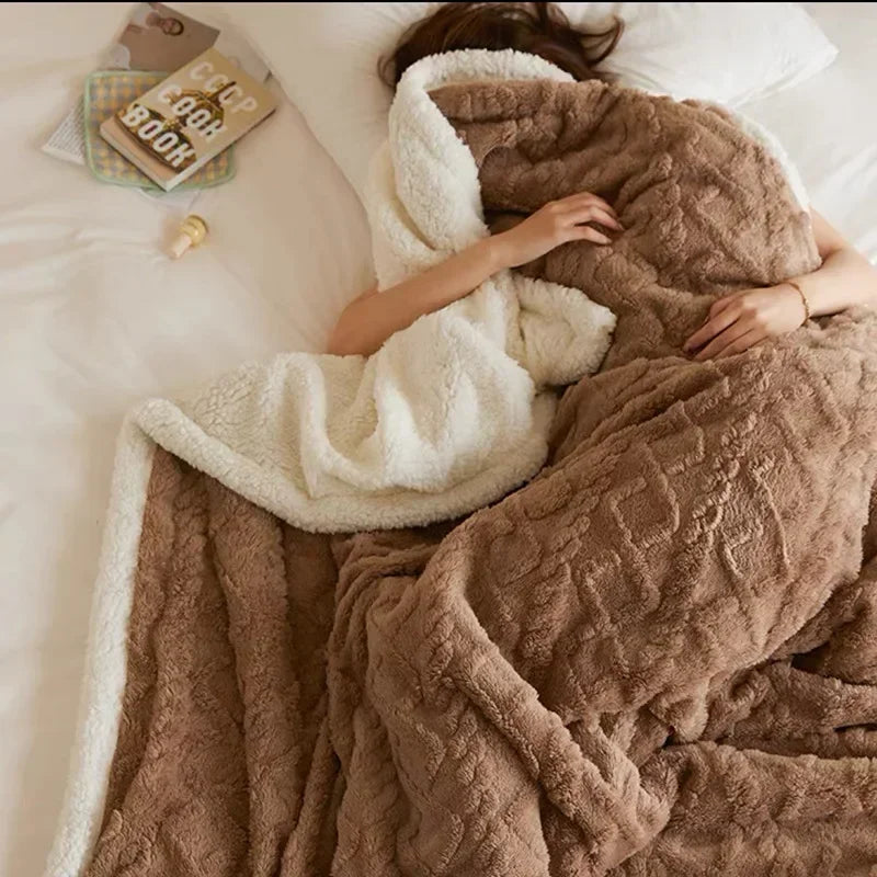 Warm Plush Throw Blanket with Thick Wool Layer