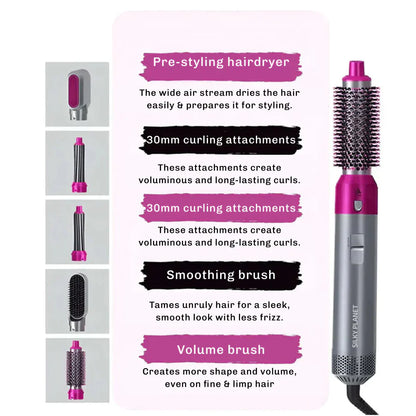 Premium 5-in-1 Hair Curler with Hot Air Brush & Dryer