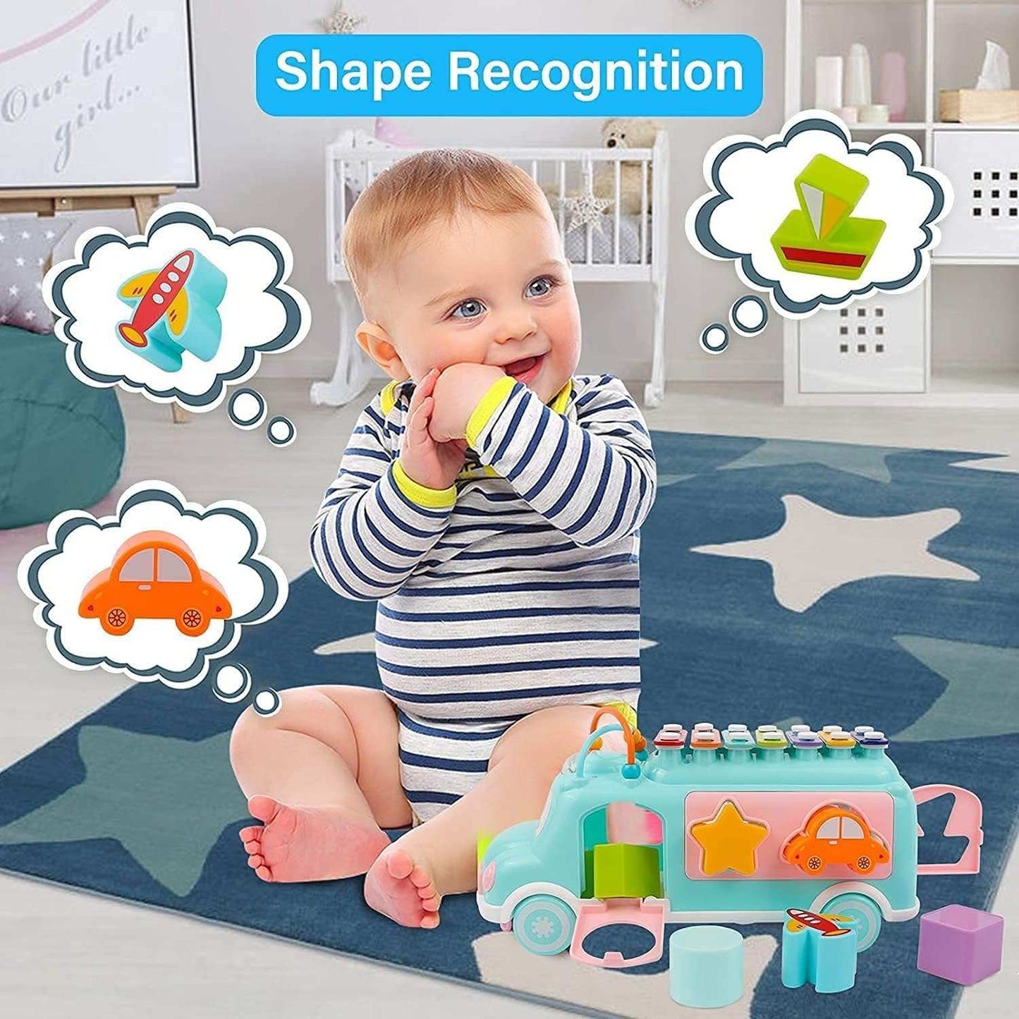 Bus Playing Music Toy, Multifunctional Cartoon Imitation Instrument Xylophone, Baby Tapping Piano
