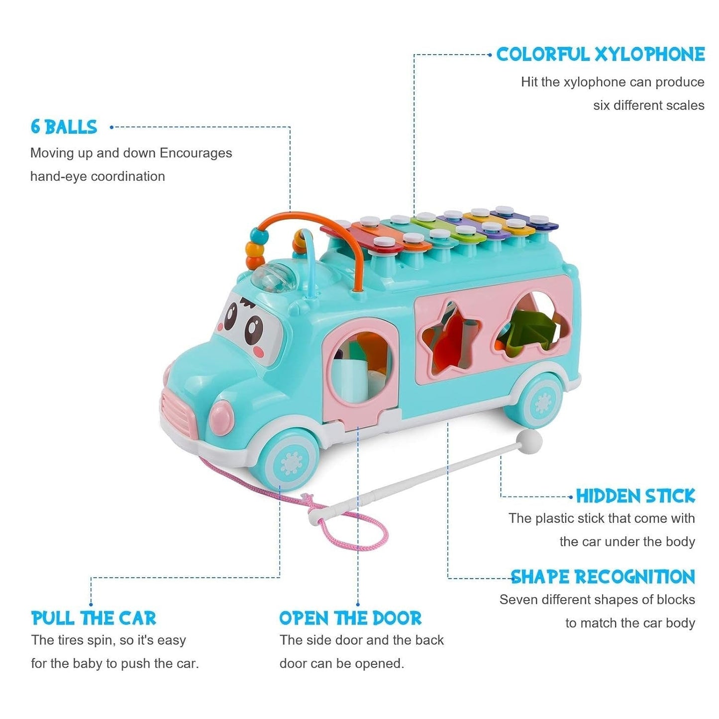 Bus Playing Music Toy, Multifunctional Cartoon Imitation Instrument Xylophone, Baby Tapping Piano