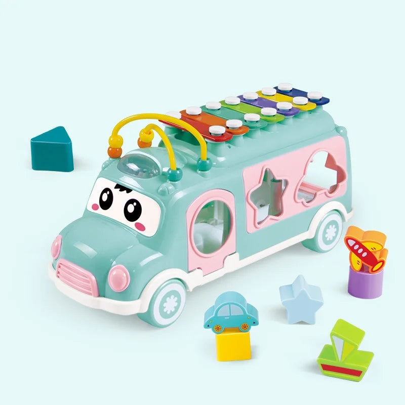 Bus Playing Music Toy, Multifunctional Cartoon Imitation Instrument Xylophone, Baby Tapping Piano