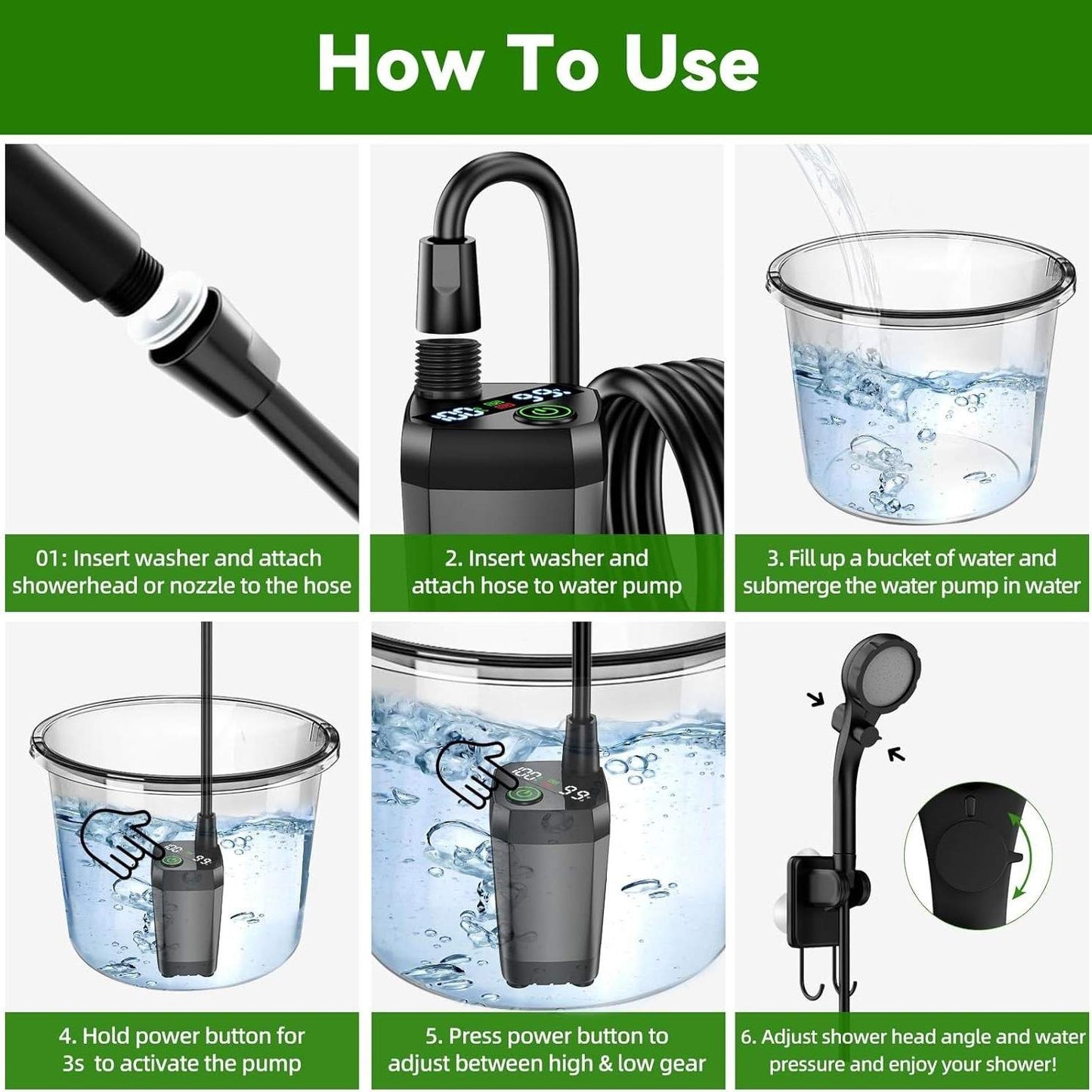 Camping Shower Kit with 5-Gallon Foldable Bucket – Rechargeable Pump & Intelligent Digital Display for Portable Outdoor Shower